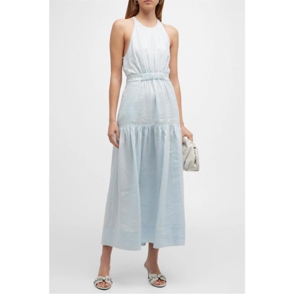 A.L.C. Wrenley Blue Linen Long Cut-Out Back Dress - Picture 5 of 12
